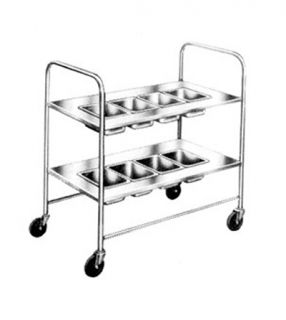 Piper Products 2 Shelf Silver Cart w/ 4 Pan Top Shelf & 4 Pan Lower Shelf, 2 Push Handles