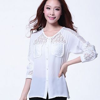 Zann Womens Lace Print White Shirt