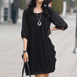 Zann Womens Loose Mid Sleeve Black Dress
