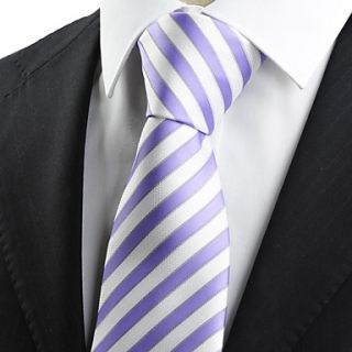 Tie New Striped Purple White JACQUARD Mens Tie Necktie Formal Wedding Gift