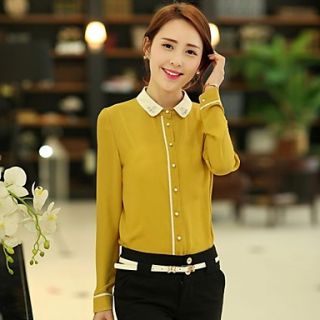 Womens New Spring Turn Down Collar Contrast Color Mosaic Casual Shirt