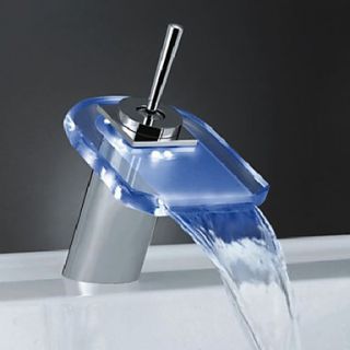 Centerset Single Handle Color Changing LED Waterfall Bathroom Sink Faucet with Glass Spout