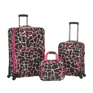 Rockland Pink Giraffe Deluxe Expandable 3 piece Spinner Luggage Set (Pink giraffe Materials Heavy duty 600 denier EVA molded high count fabric Pockets Two large zipper secured exterior pocketsWeight 20.4 pounds360 degree wheels system for smooth ride a