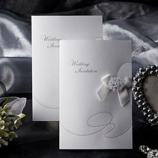 Elegant Style Folded Wedding Invitation With Ribbon Bow (Set of 50)