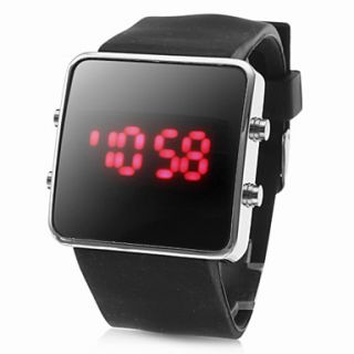 Unisex Red LED Digital Square Case Black Silicone Band Wrist Watch