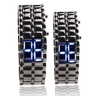 Black Metal Strip Digital Lava Style Iron Sport Couple Blue LED Faceless Wrist Watch