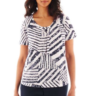 Alfred Dunner Classics Block Striped Burnout Top, Navy