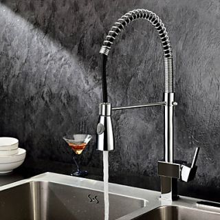 Single Handle Solid Brass Spring Pull Down Kitchen Faucet   Chrome Finish