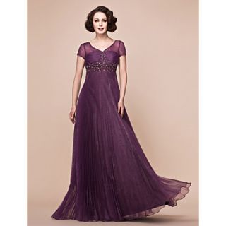 A line V neck Floor length Organza And Stretch Satin Mother Of The Bride Dress