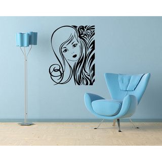 Girl With Flower Vinyl Wall Decal (Glossy blackEasy to applyDimensions 25 inches wide x 35 inches long )