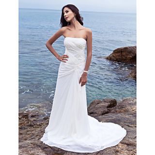 Free Custom measurements Sheath/ Column Side Draped Fit and Flare Wedding Dresses with Beaded Applique