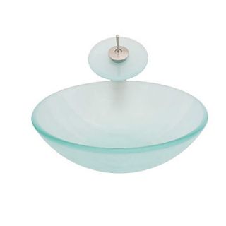 Transparence Round Tempered glass Vessel Sink With Waterfall Faucet, Mounting Ring and Water Drain(0917 VT4067)