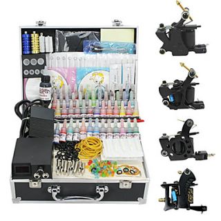 4 Guns Tattoo Kit with LCD Power and 55 Color Ink