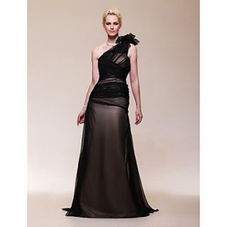 Chiffon Satin A line One Shoulder Sweep/ Brush Train Evening Dress inspired by Halle Berry