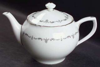 Royal Worcester Silver Chantilly Teapot & Lid, Fine China Dinnerware   Gray Scro