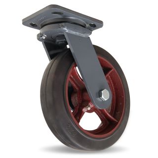 Hamilton Workhorse Caster   8Dia.X2W Rubber Wheel   500 Lb. Capacity A  3/4 Straight Roller Bearing   Swivel   Black/Red