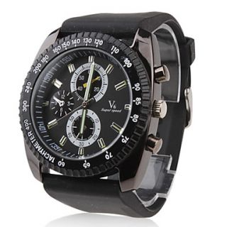 Mens Racing Style Big Dial Black Silicone Band Quartz Wrist Watch