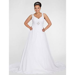 Free Custom measurements A line V neck Chapel Train Chiffon Plus Size Wedding Dress