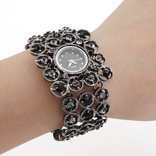 Womens Black Bracelet Watch with Black Czechic Diamond Decoration