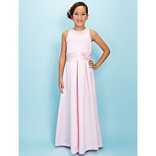 A line Jewel Floor length Satin Junior Bridesmaid Dress