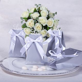 Silver Love Favor Box With White Ribbons (Set of 12)