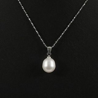 14k White Gold White 10.5  11mm AA Freshwater Pearl Pendant With Necklace