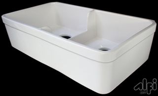 Alfi Brand AB5123W Kitchen Sink, 32 Short Wall Double Bowl Fireclay Farmhouse w/1 3/4 Lip White