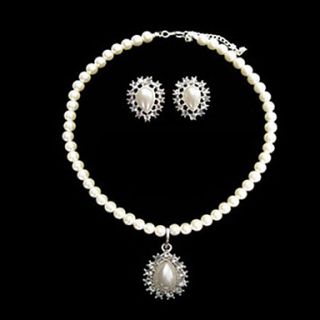 Stunning Pearl With Drop Jewelry Set Including Necklace and Earrings
