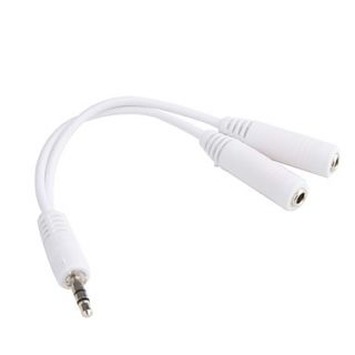 Gold Plated 3.5mm Stereo Audio Jack Splitter Y Cable White 0.15M