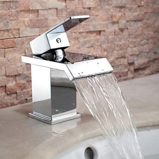 Broad Spout Contemporary Chrome Finish Waterfall Centerset Bathroom Sink Faucet