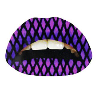 5 Pcs Purple Fishnet Temporaty Lip Tattoo Sticker