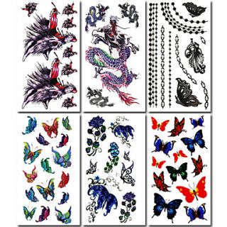 6 Pcs Butterfly and Dragon Mixed Temporary Tattoo