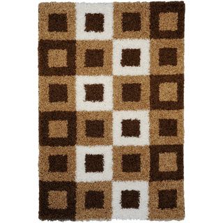 Soft Shag Boxes Brown/ Ivory Area Rug (67 X 93)