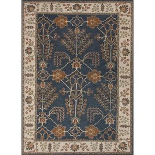 Hand tufted Transitional Blue Wool Rug (96 X 136)
