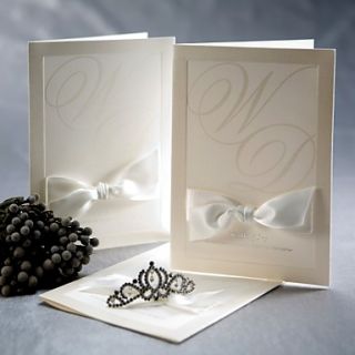 Classic Folded Wedding Invitation In Ivory With Bows (Set of 50)