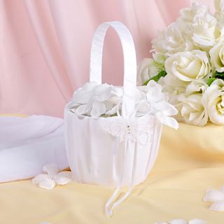 Butterfly Themed Flower Basket In White Satin And Lace