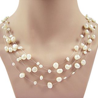5 Strand 4 8MM White Genuine Pearl Necklace – 17 18 Inch