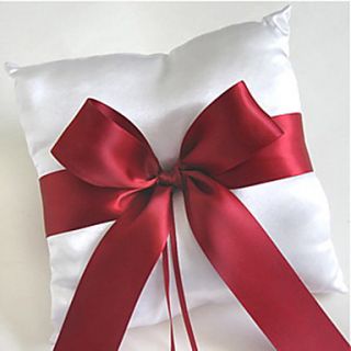 White Ring Pillow In Satin With Sash and Bow (More Colors)
