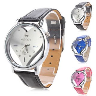 Womens Hollow PU Analog Quartz Wrist Watch with Heart shaped (Assorted Colors)