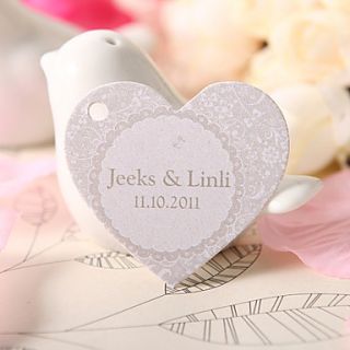 Personalized Heart Shaped Favor Tag   Floral Prints (Set of 60)