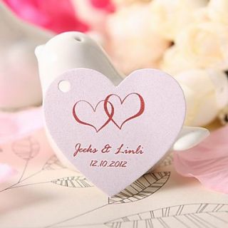 Personalized Heart Shaped Favor Tag   Pink Hearts (Set of 60)