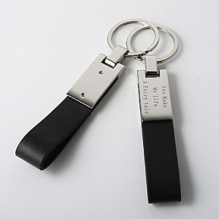 Personalized Black Leather Key Ring (Set of 4)