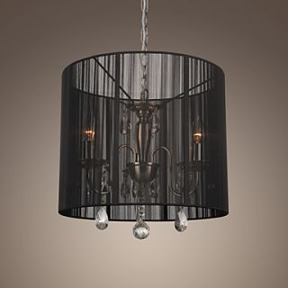 Crystal Pendant Light with 3 Lights in Black Shade