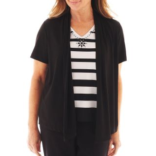 Alfred Dunner St. Kitts Short Sleeve Striped Layered Top, Black