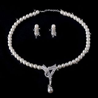 Two Piece Gorgeous Ivory Pearl Ladies Necklace and Earrings Jewelry Set (38 cm)