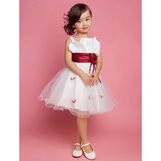 A line Square Satin Flower Girl Dress With Flower(s)