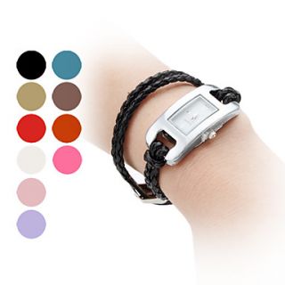 Womens Braided Rope Style PU Leather Band Analog Quartz Bracelet Watch (Assorted Colors)
