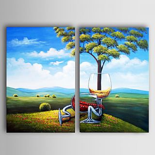 Hand painted Landscape Oil Painting with Stretched Frame   Set of 2