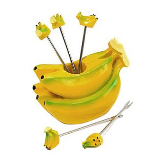 Banana Style Fruit Snack Forks Picks with Holder
