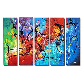 Hand painted Abstract Oil Painting with Stretched Frame   Set of 5